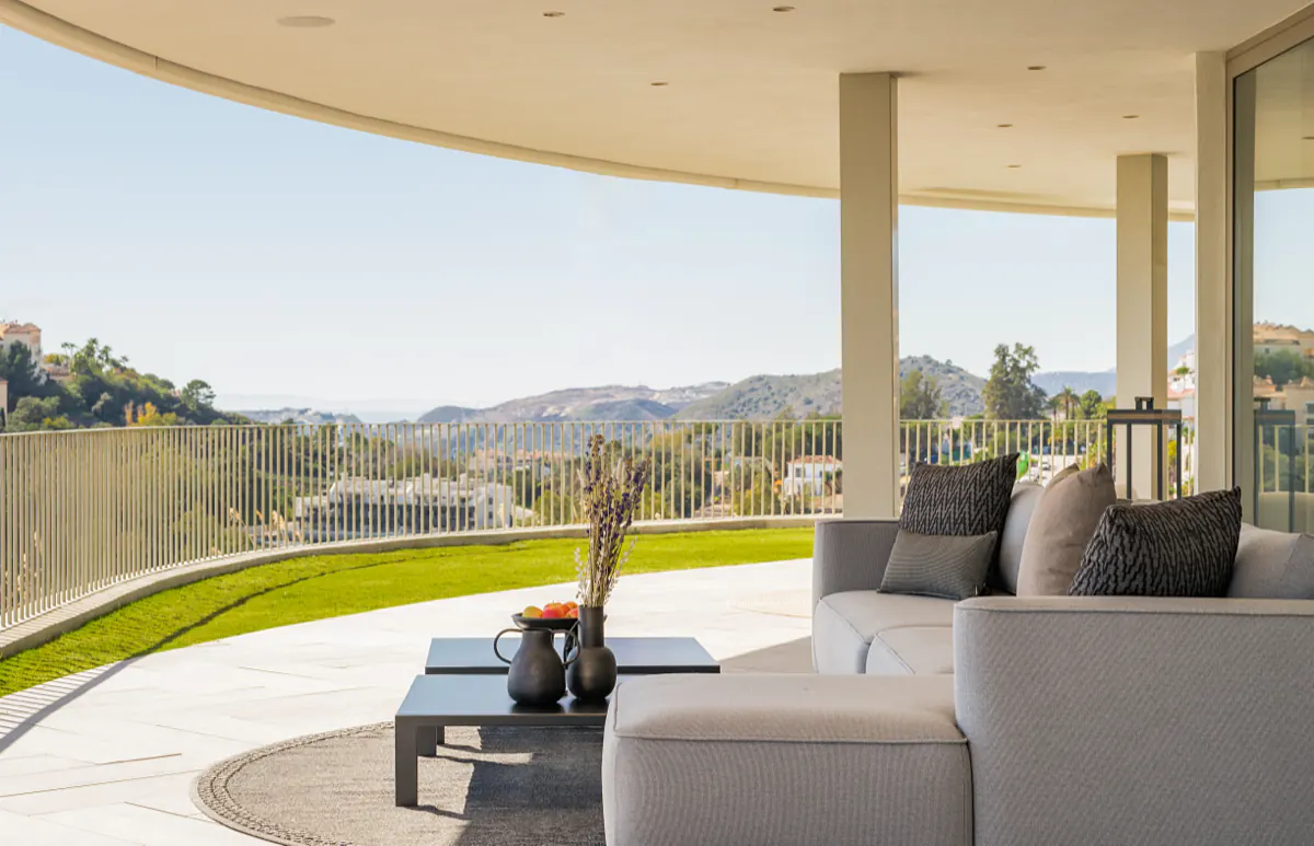 Terrace lounge looking towards the mountains
